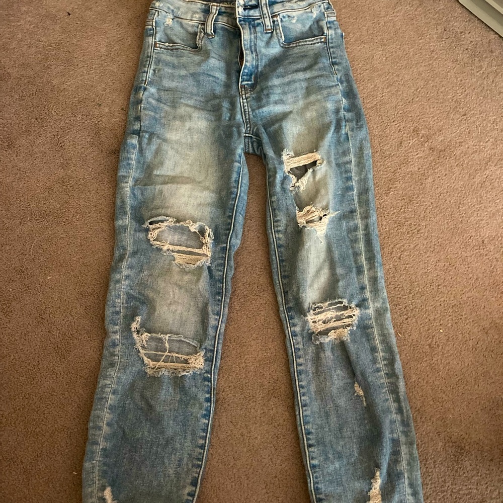 American Eagle high rise distressed jeans